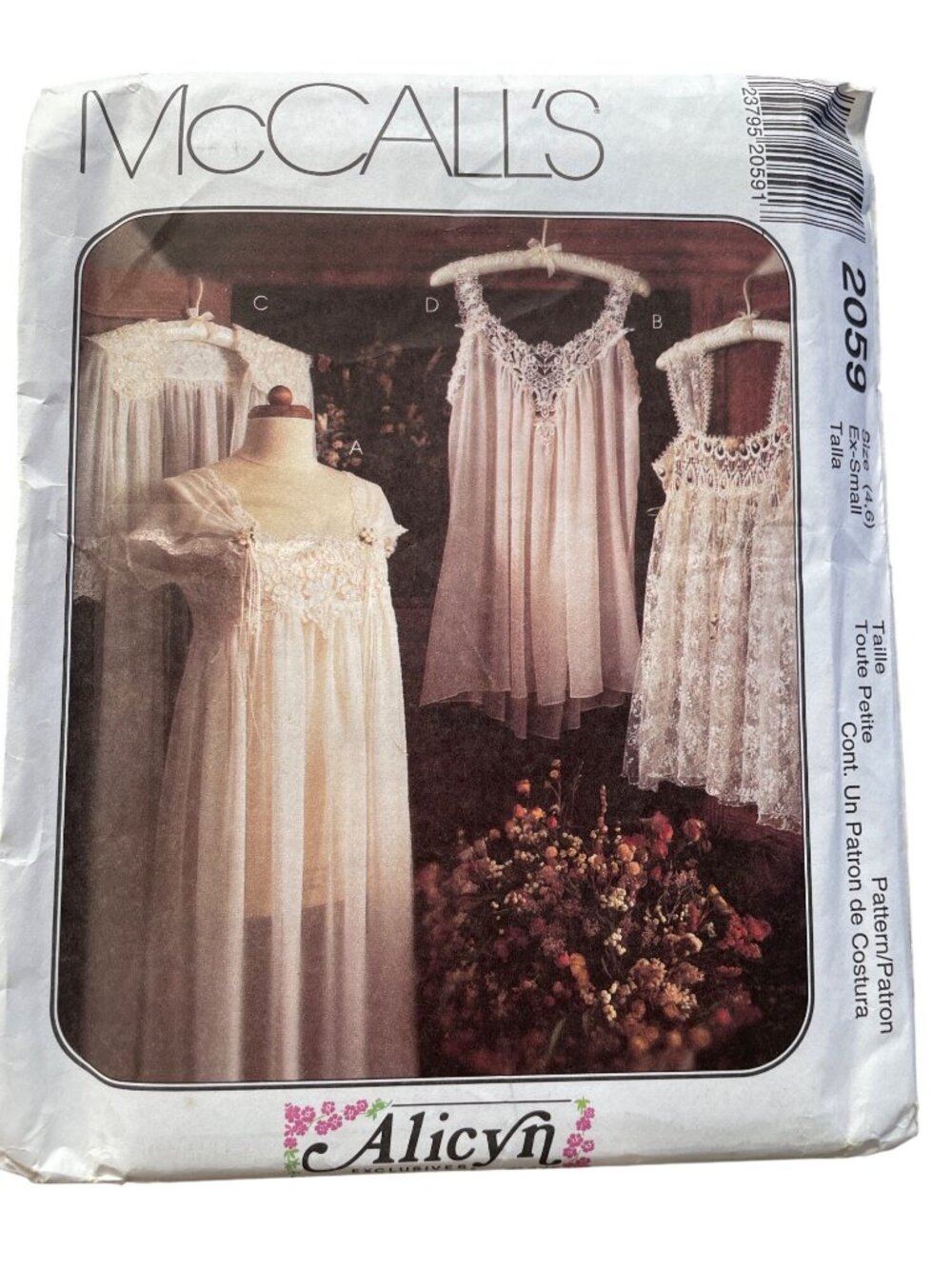 Vintage 90s McCalls 2059 Misses Lingerie Pattern Size 4-6 Nightgown & Robe CUT